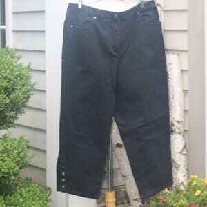 Talbots Plus Size Black Stretch Denim Snap Cuff Cropped Jeans Sz 16